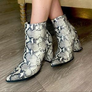 Seychelles Accordion Black and White Python Leather Ankle Boots